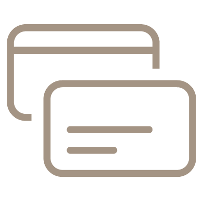 An outline style icon depicting the front and back of a credit card
