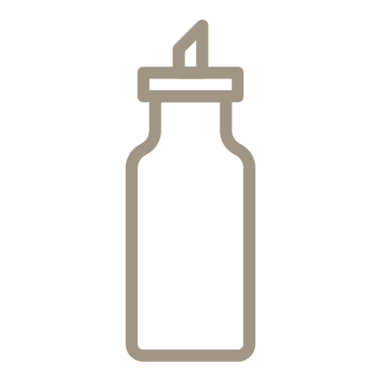 An outline style icon depicting a bottle with an olive oil type pour spout