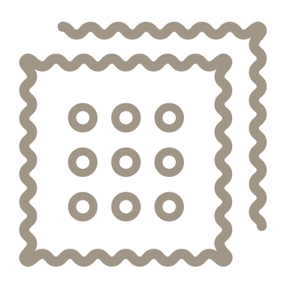 An outline style icon depicting two soda crackers
