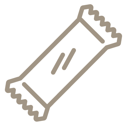 An outline style icon depicting a generic snack bar in a wrapper