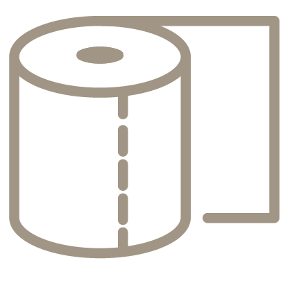 An outline style icon depicting a roll of toilet paper